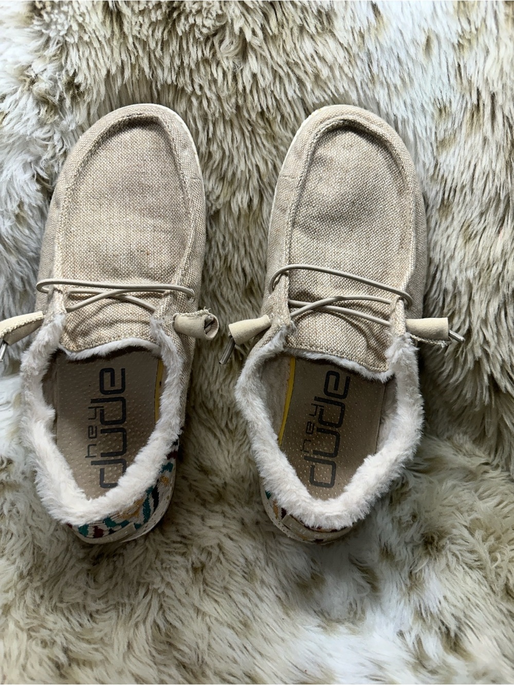 Hey Dude Wendy Funk Wool Beige Faux Fur Lined Southwestern Loafers Shoes Size 6 - Picture 4 of 7